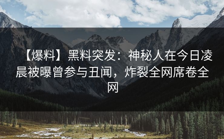 【爆料】黑料突发：神秘人在今日凌晨被曝曾参与丑闻，炸裂全网席卷全网