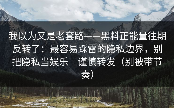 我以为又是老套路——黑料正能量往期反转了：最容易踩雷的隐私边界，别把隐私当娱乐｜谨慎转发（别被带节奏）