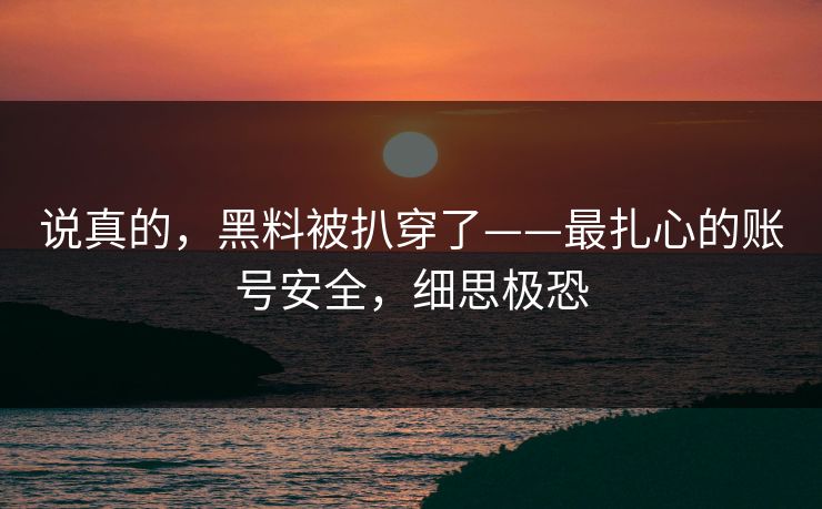 说真的,黑料被扒穿了——最扎心的账号安全,细思极恐 说真的,黑料被扒穿了——最扎心的账号安全,细思极恐